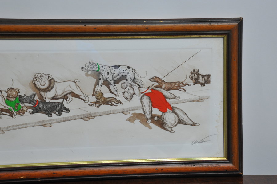 vintage boris o'klein dirty dogs of paris lithographic print