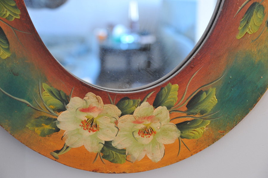 vintage italian painted oval mirror