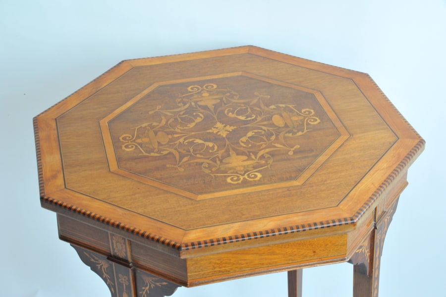 wonderful antique jas shoolbred two tier inlaid side table