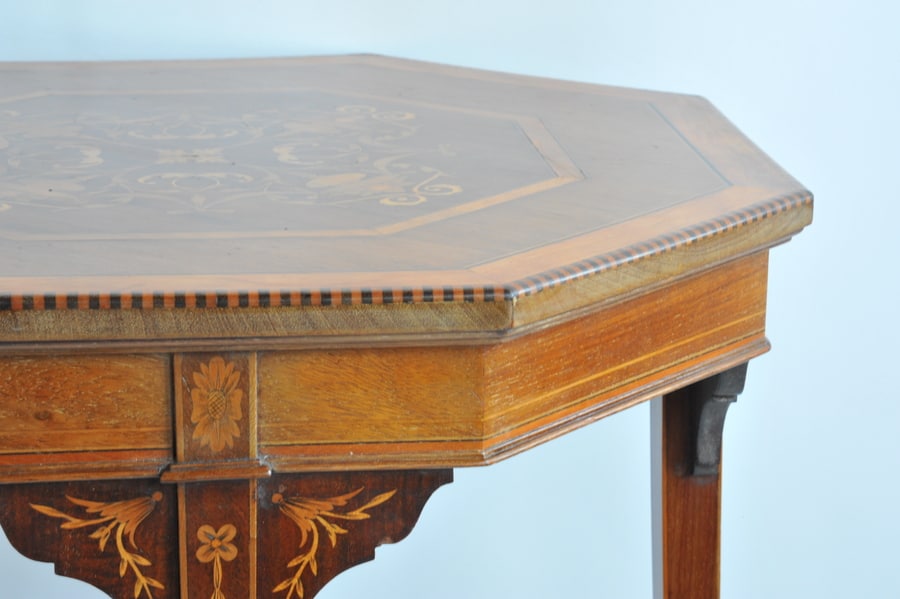 wonderful antique jas shoolbred two tier inlaid side table
