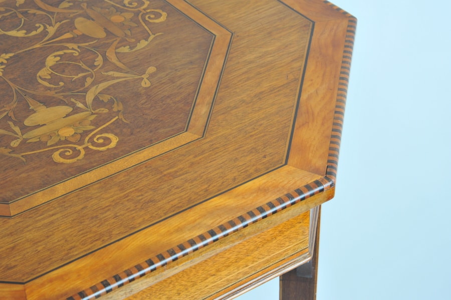 wonderful antique jas shoolbred two tier inlaid side table
