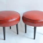 pair of vintage mid century upholstered foot stools