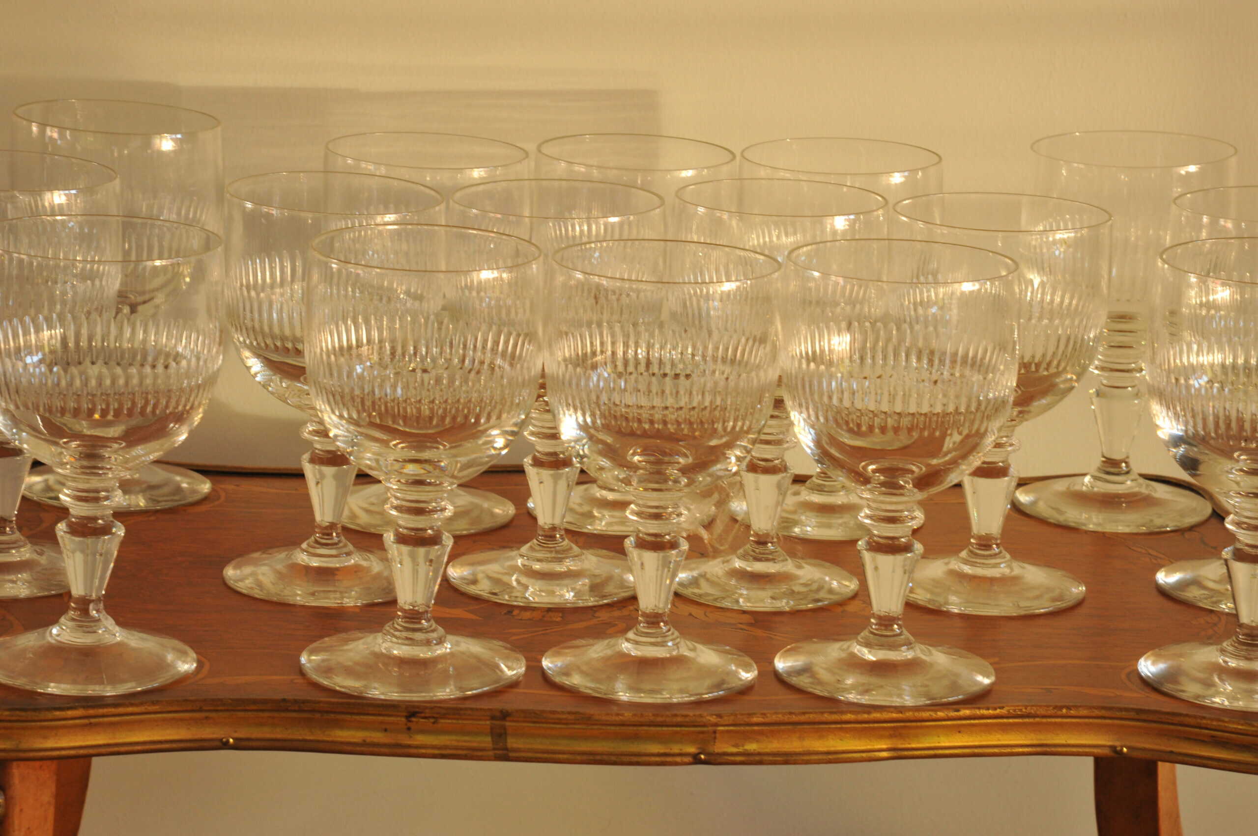 long set of vintage french wine glasses