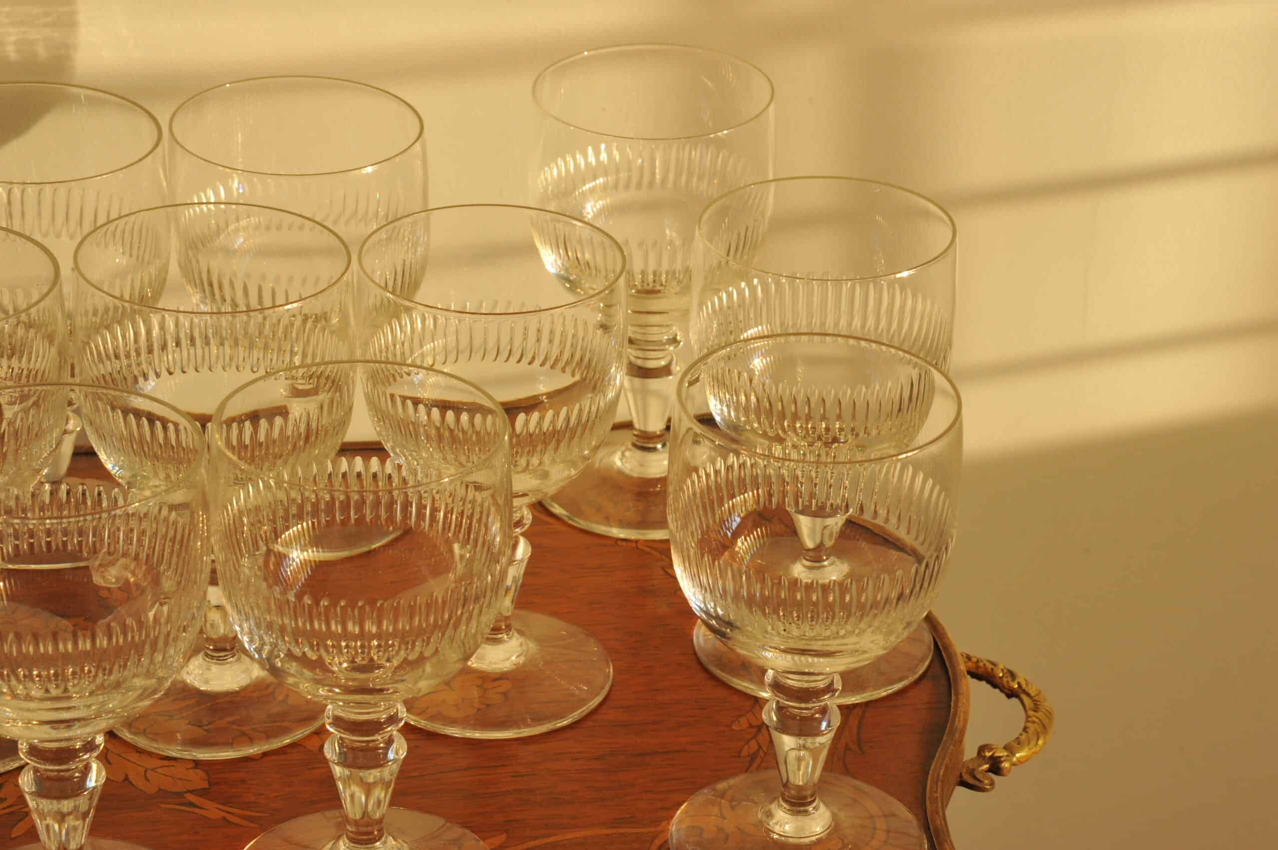 long set of vintage french wine glasses