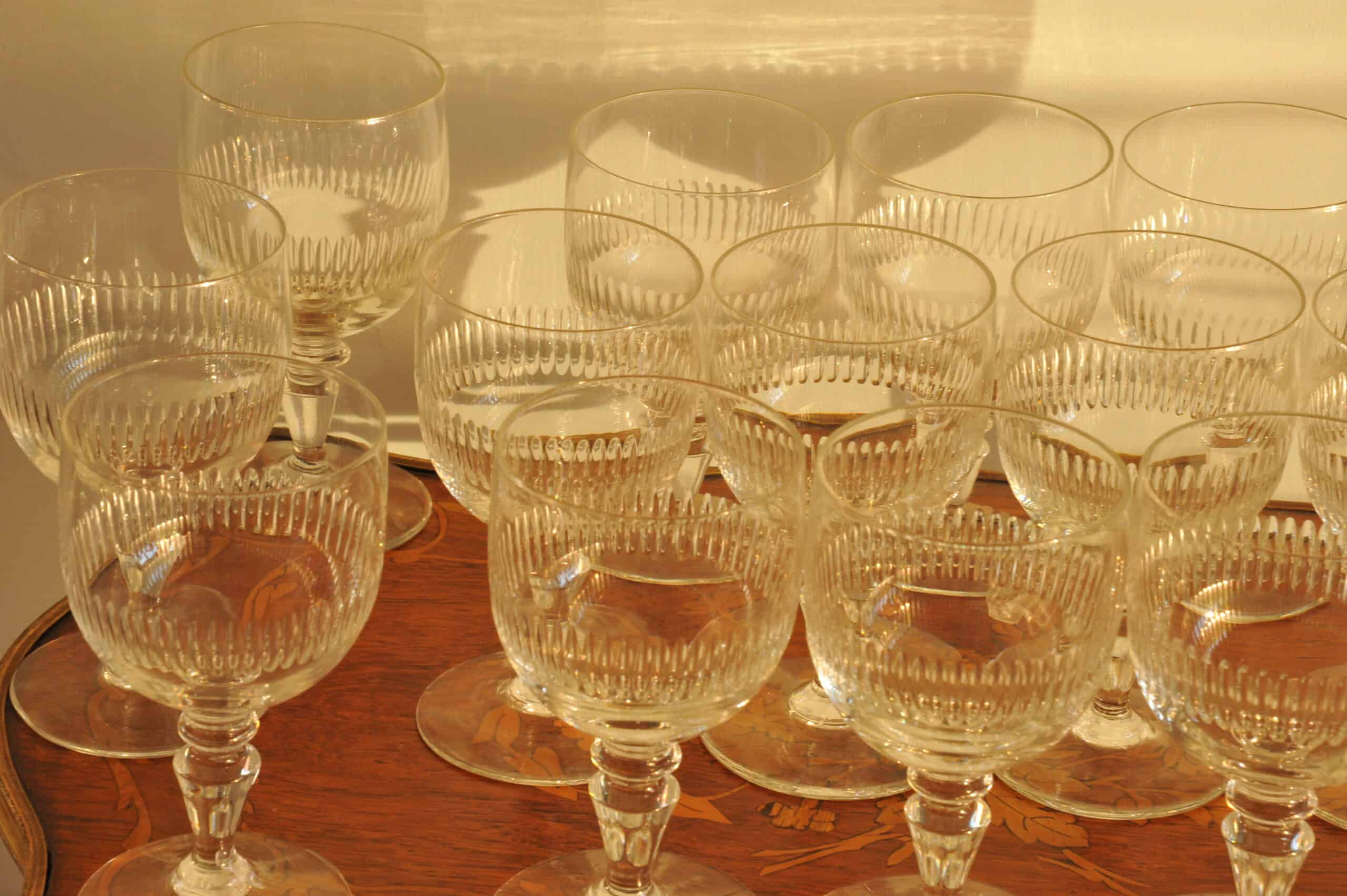 long set of vintage french wine glasses