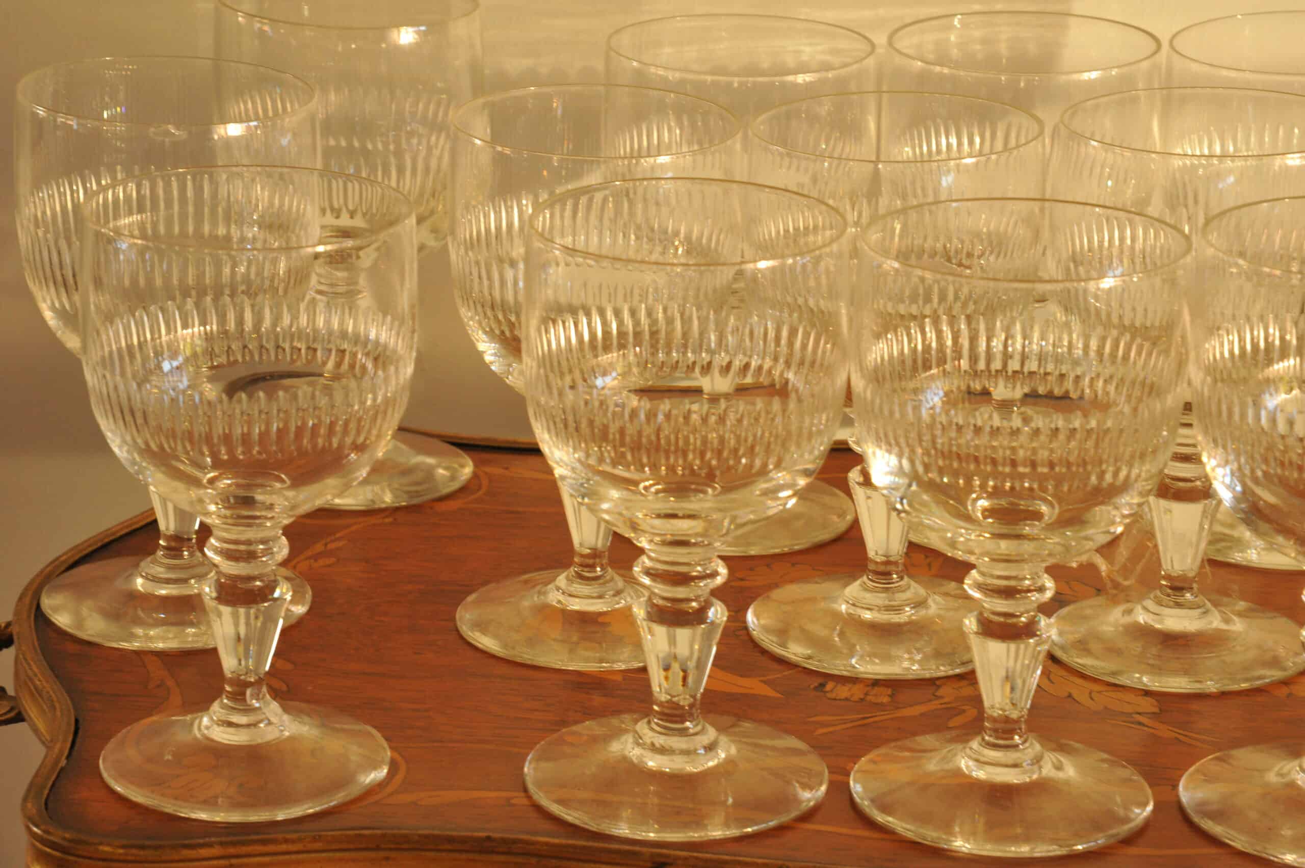 long set of vintage french wine glasses