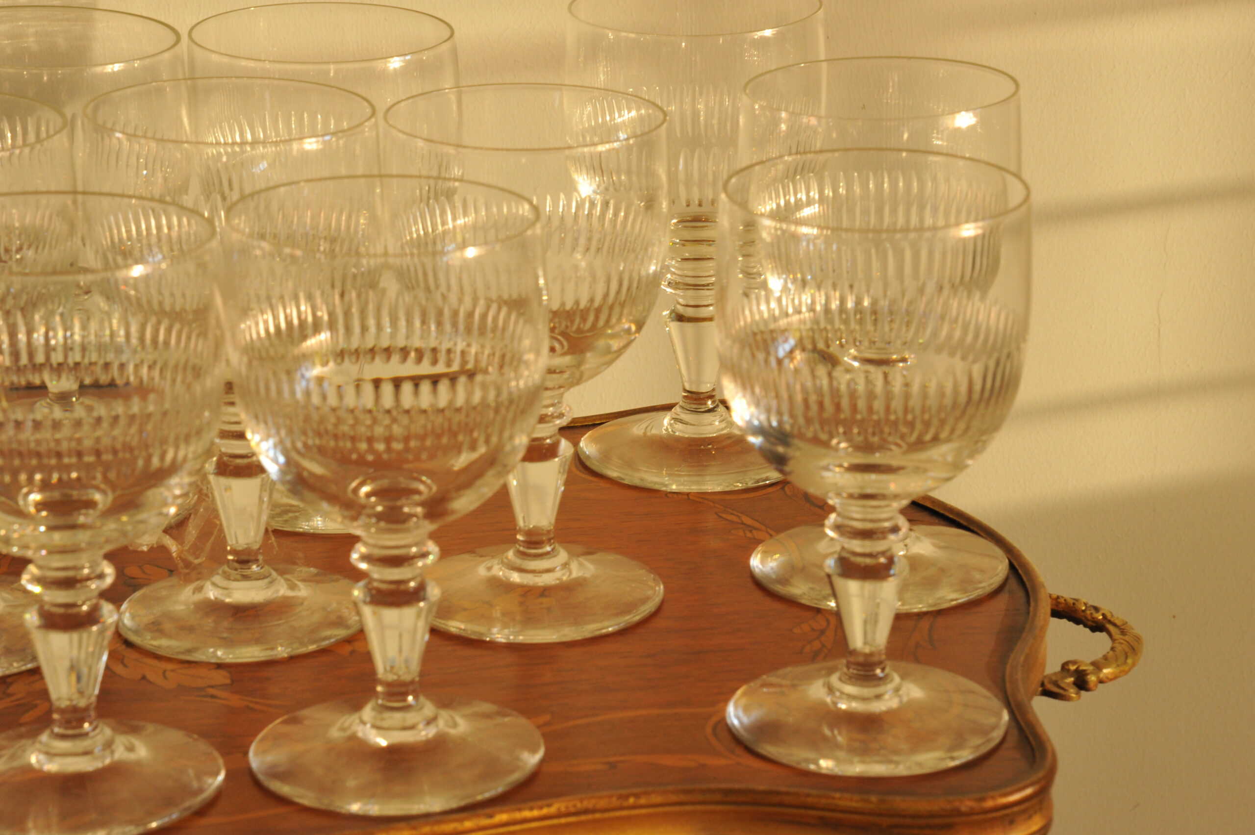 long set of vintage french wine glasses