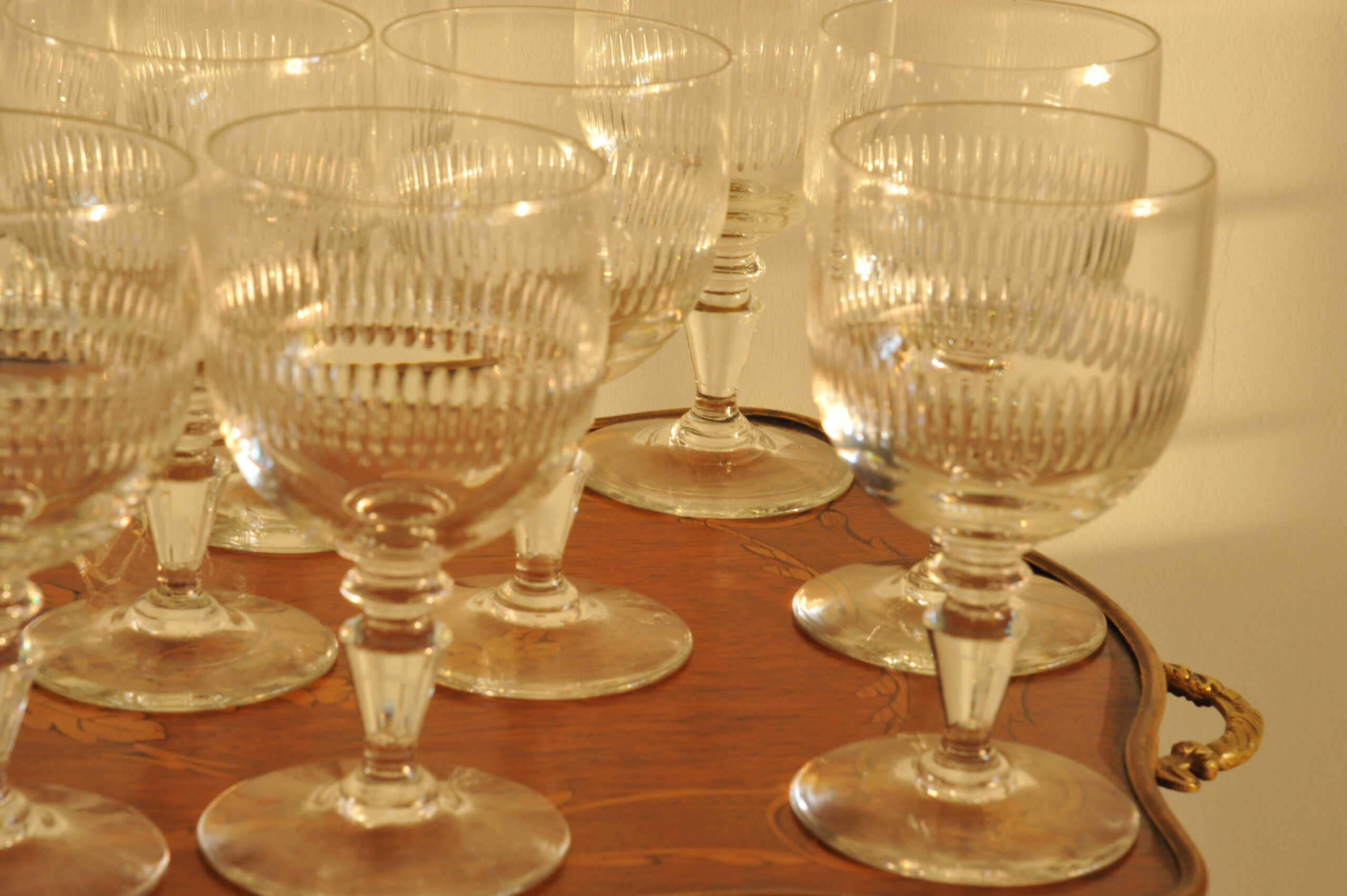 long set of vintage french wine glasses