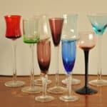 a fun harlequin set of vintage handmade liqueur glasses