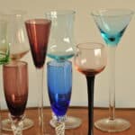 a fun harlequin set of vintage handmade liqueur glasses