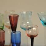 a fun harlequin set of vintage handmade liqueur glasses