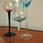 a fun harlequin set of vintage handmade liqueur glasses