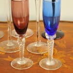 a fun harlequin set of vintage handmade liqueur glasses