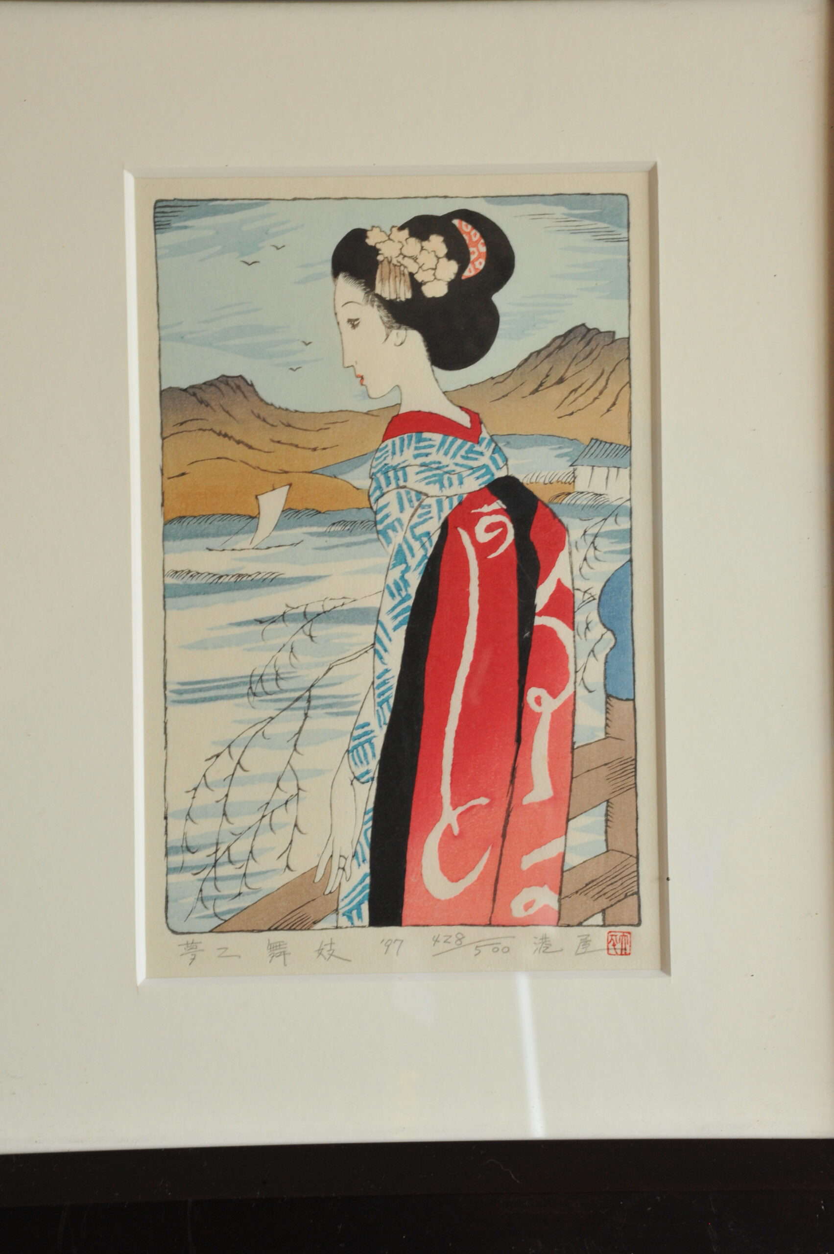 a pair of vintage japanese wood block prints