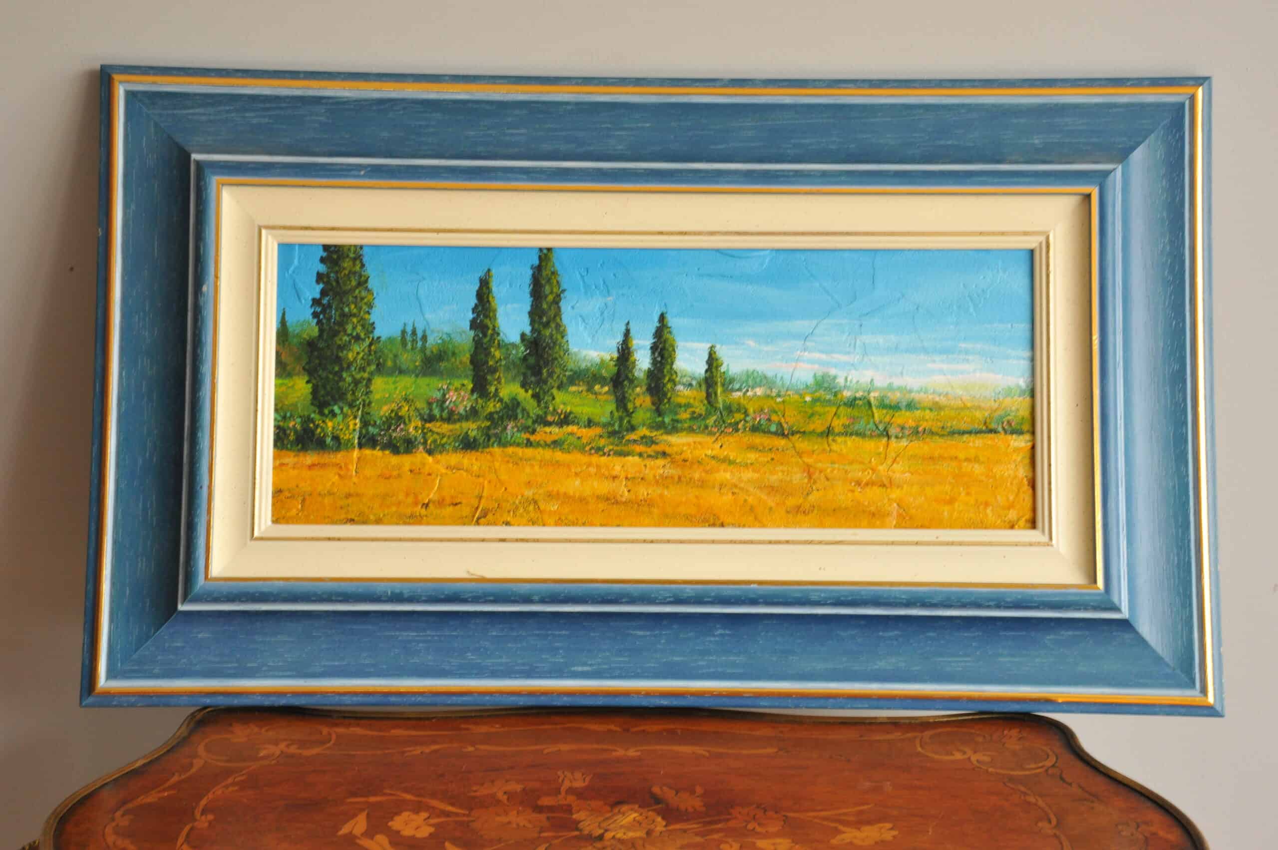 two striking vintage original oil on board tuscan landscapes by tebo marzari