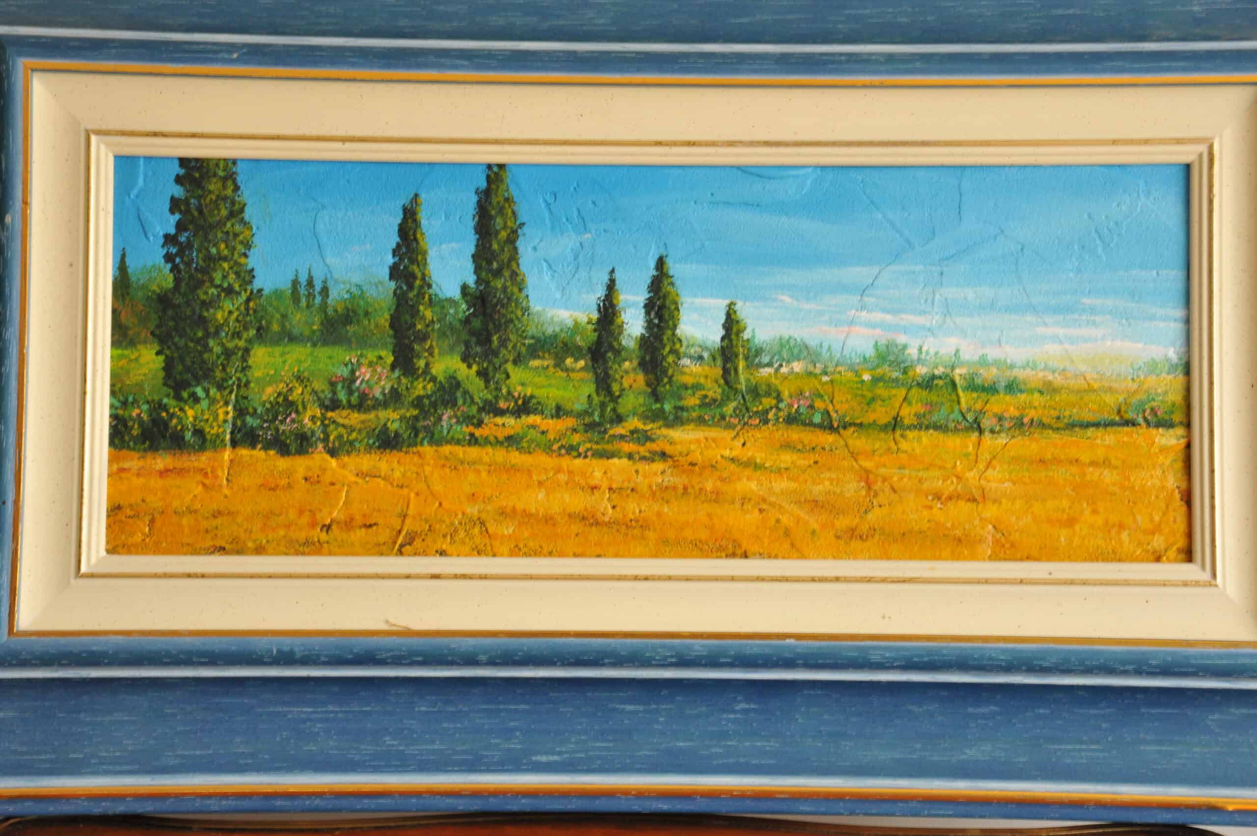 two striking vintage original oil on board tuscan landscapes by tebo marzari