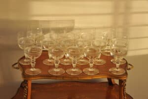 long set of vintage french wine glasses