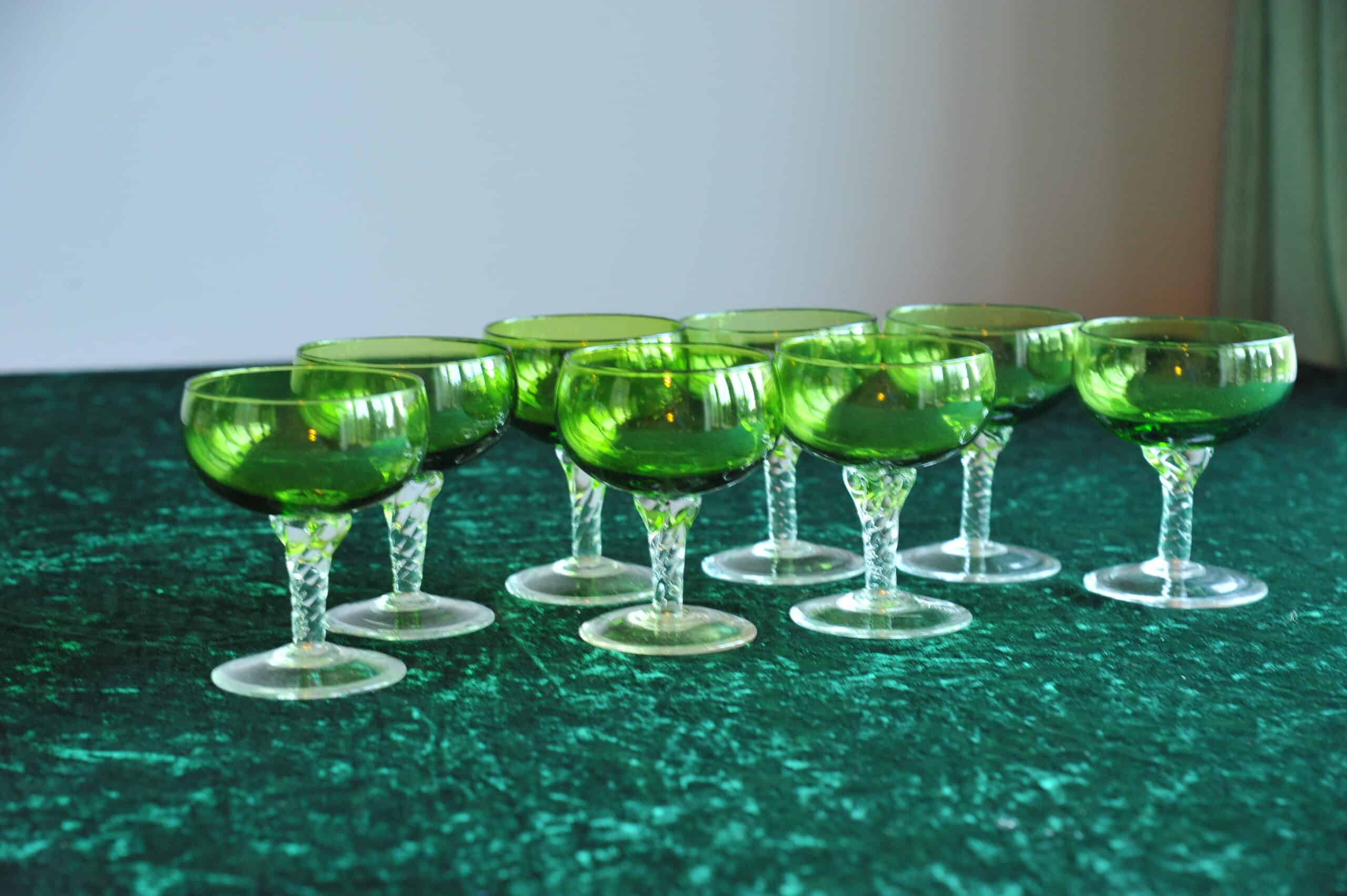 set of eight vintage french cocktail wine glasses