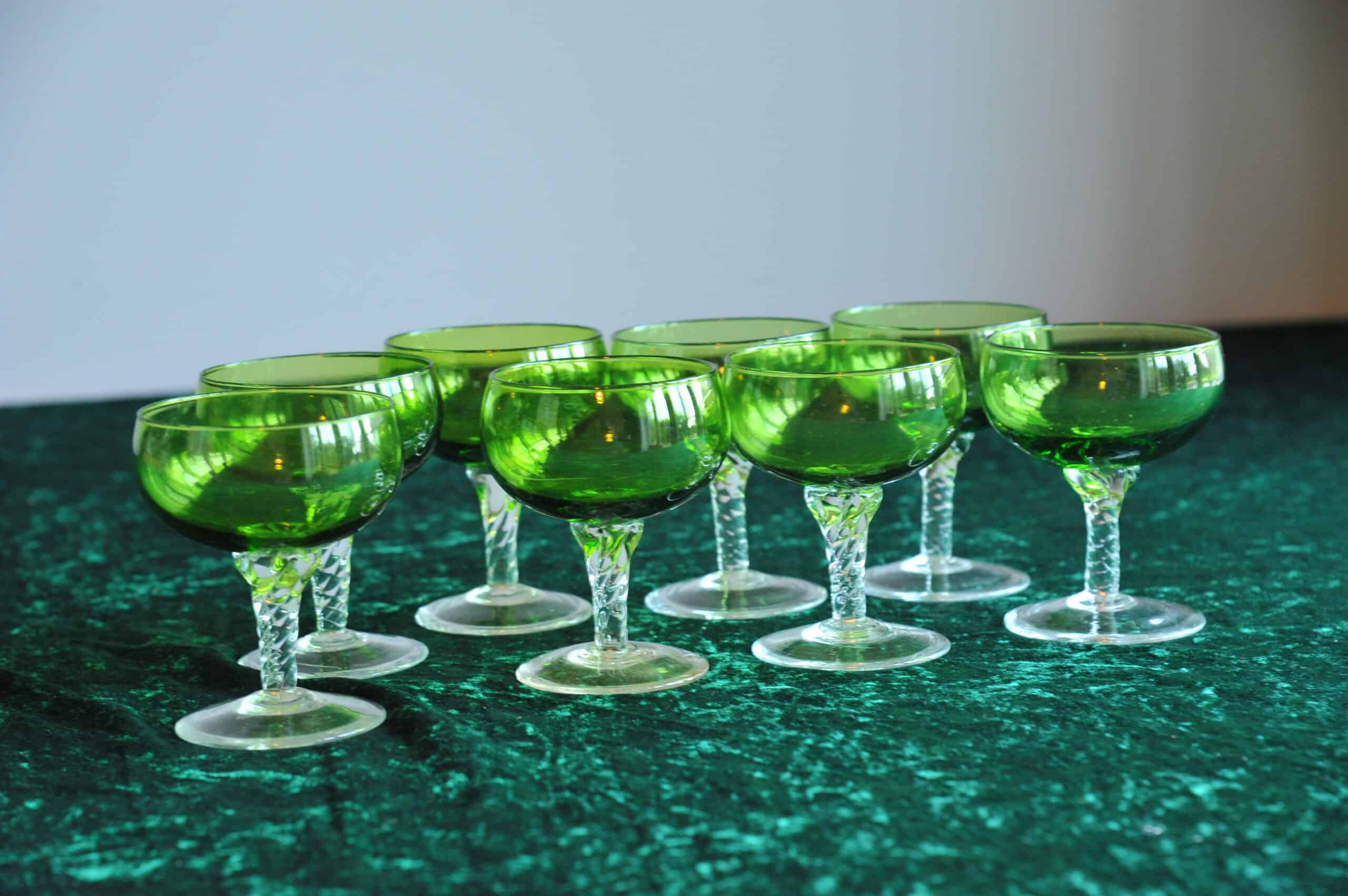 set of eight vintage french cocktail wine glasses