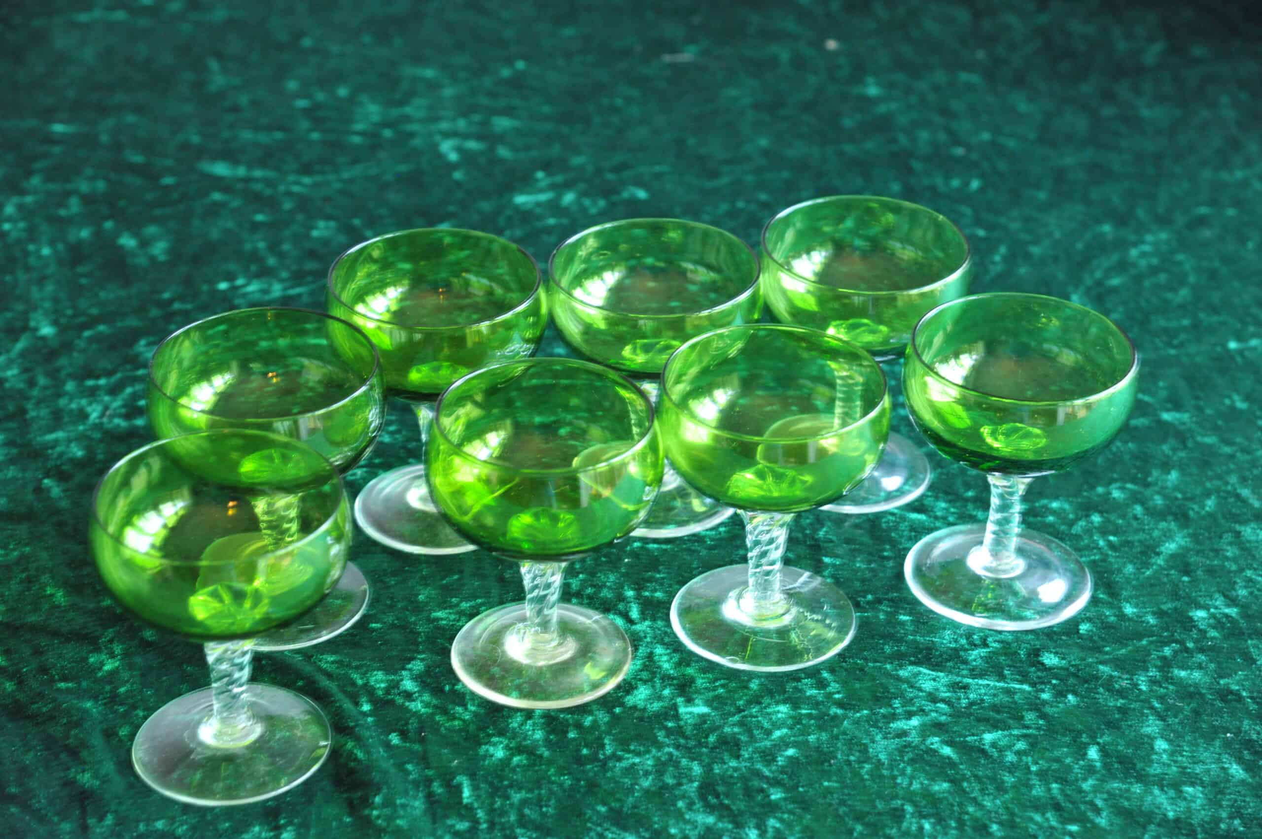 set of eight vintage french cocktail wine glasses