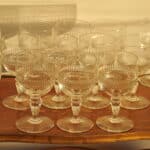 long set of vintage french wine glasses