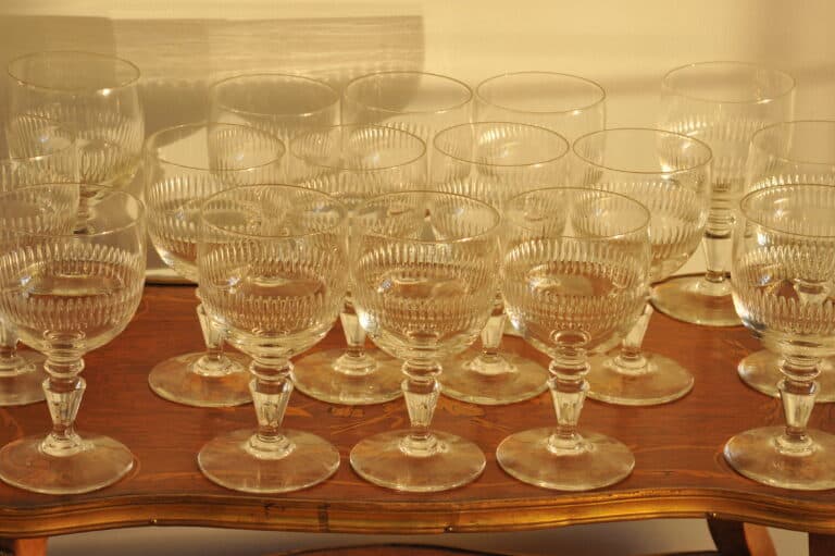 long set of vintage french wine glasses