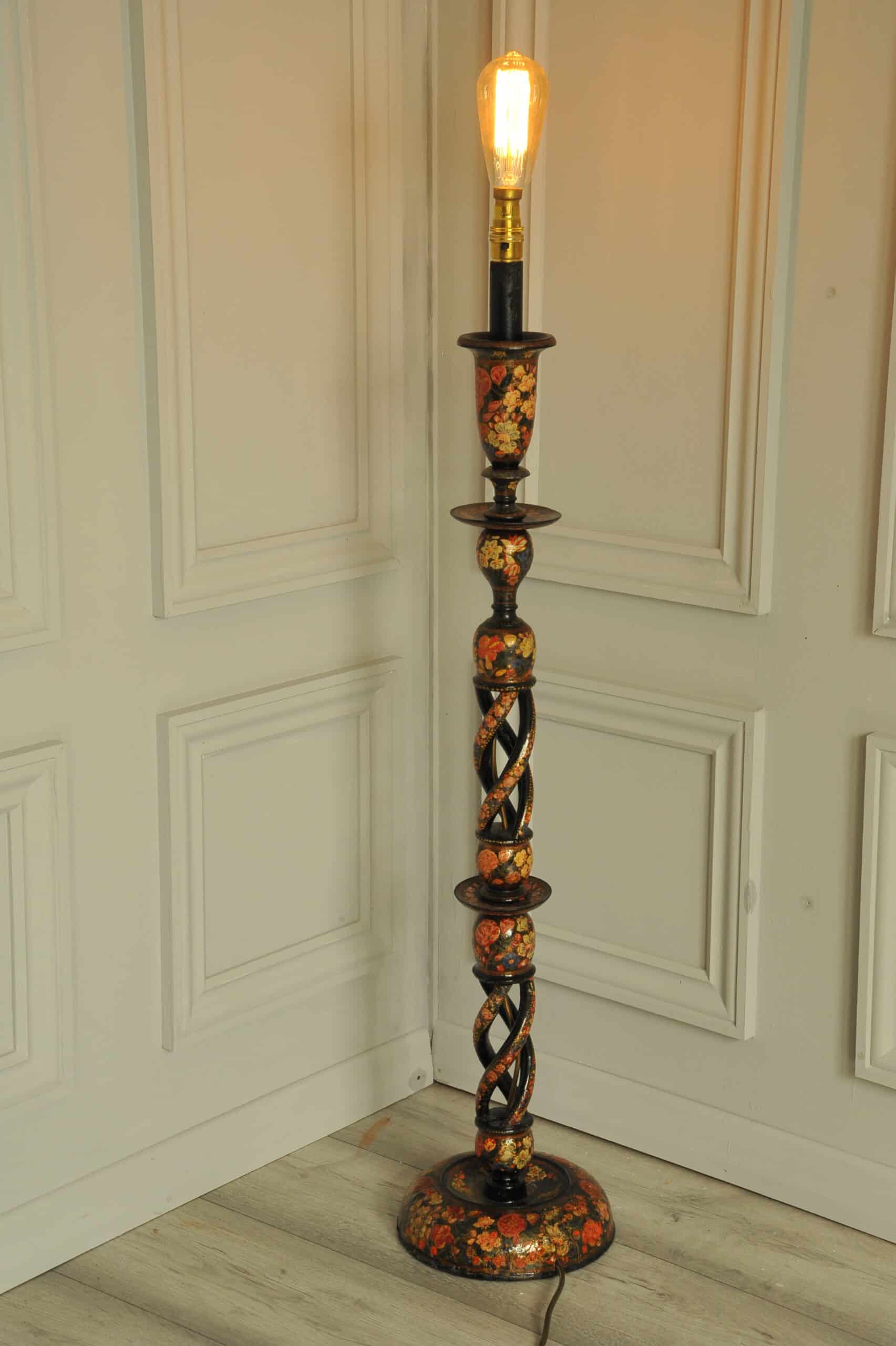 astonishingly rare antique kashmiri floor standing open twist lamp