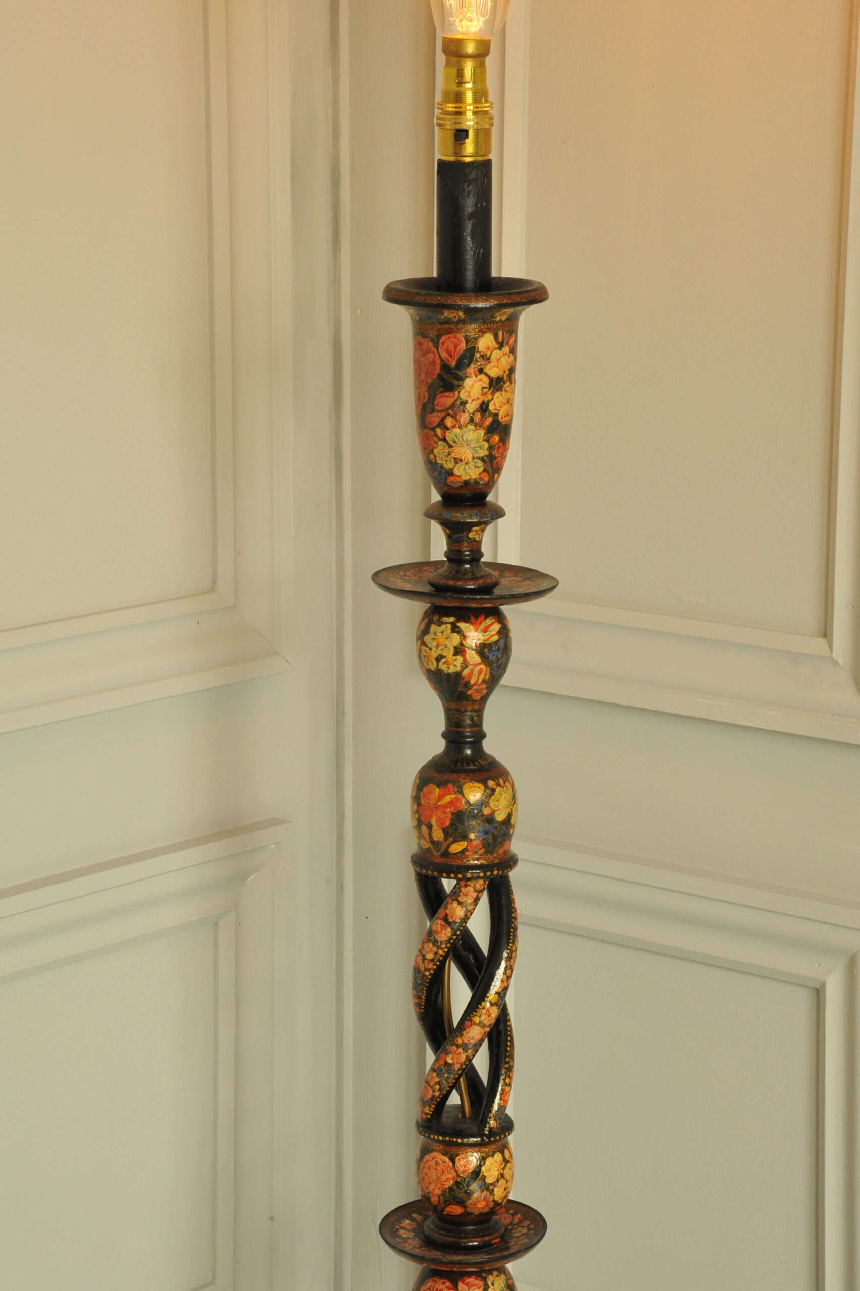 astonishingly rare antique kashmiri floor standing open twist lamp