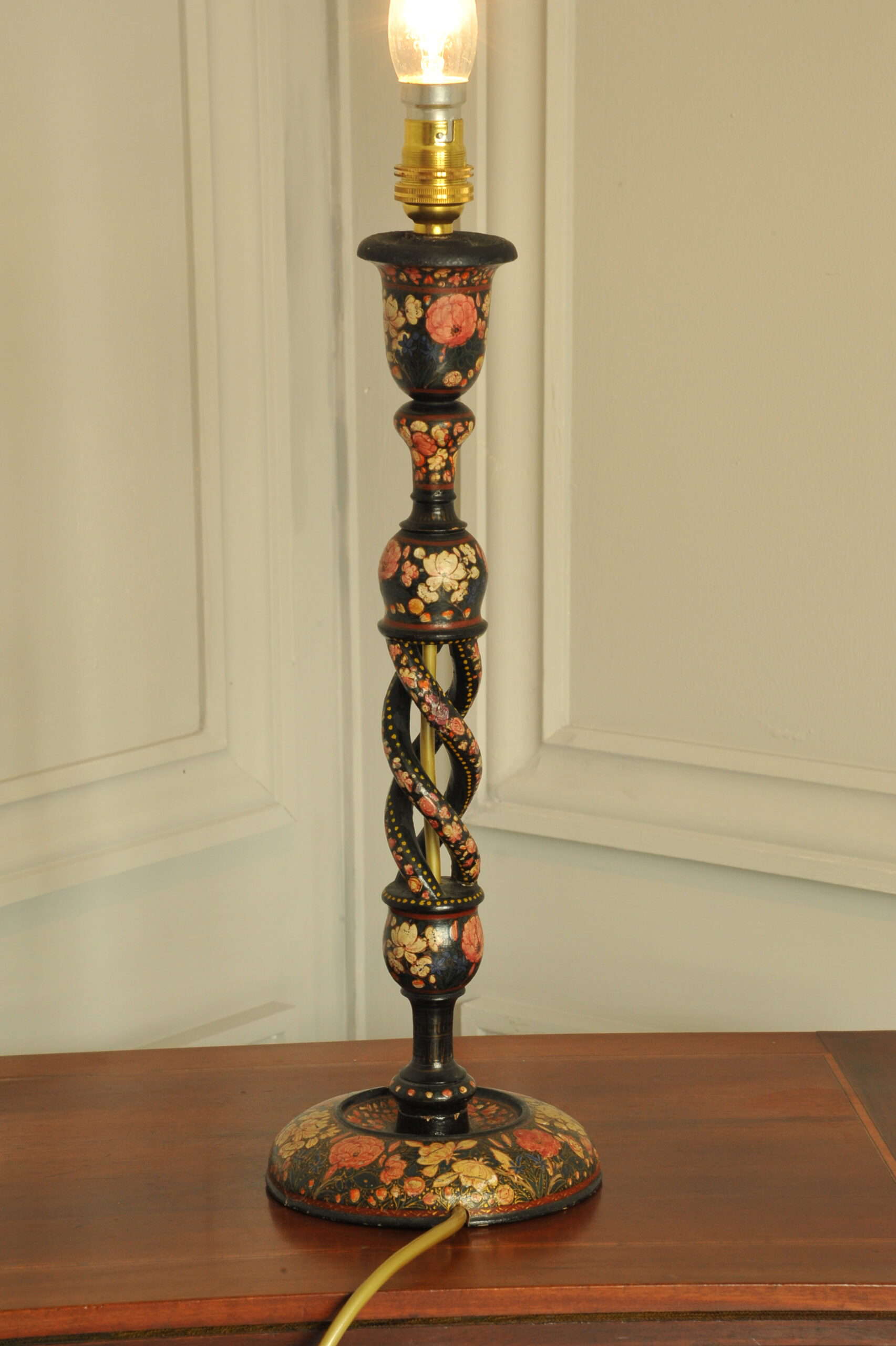 an antique kashmiri open twist table lamp