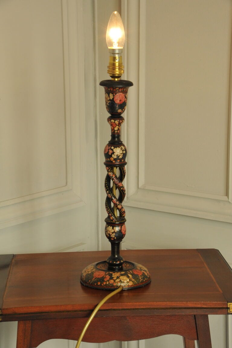 an antique kashmiri open twist table lamp