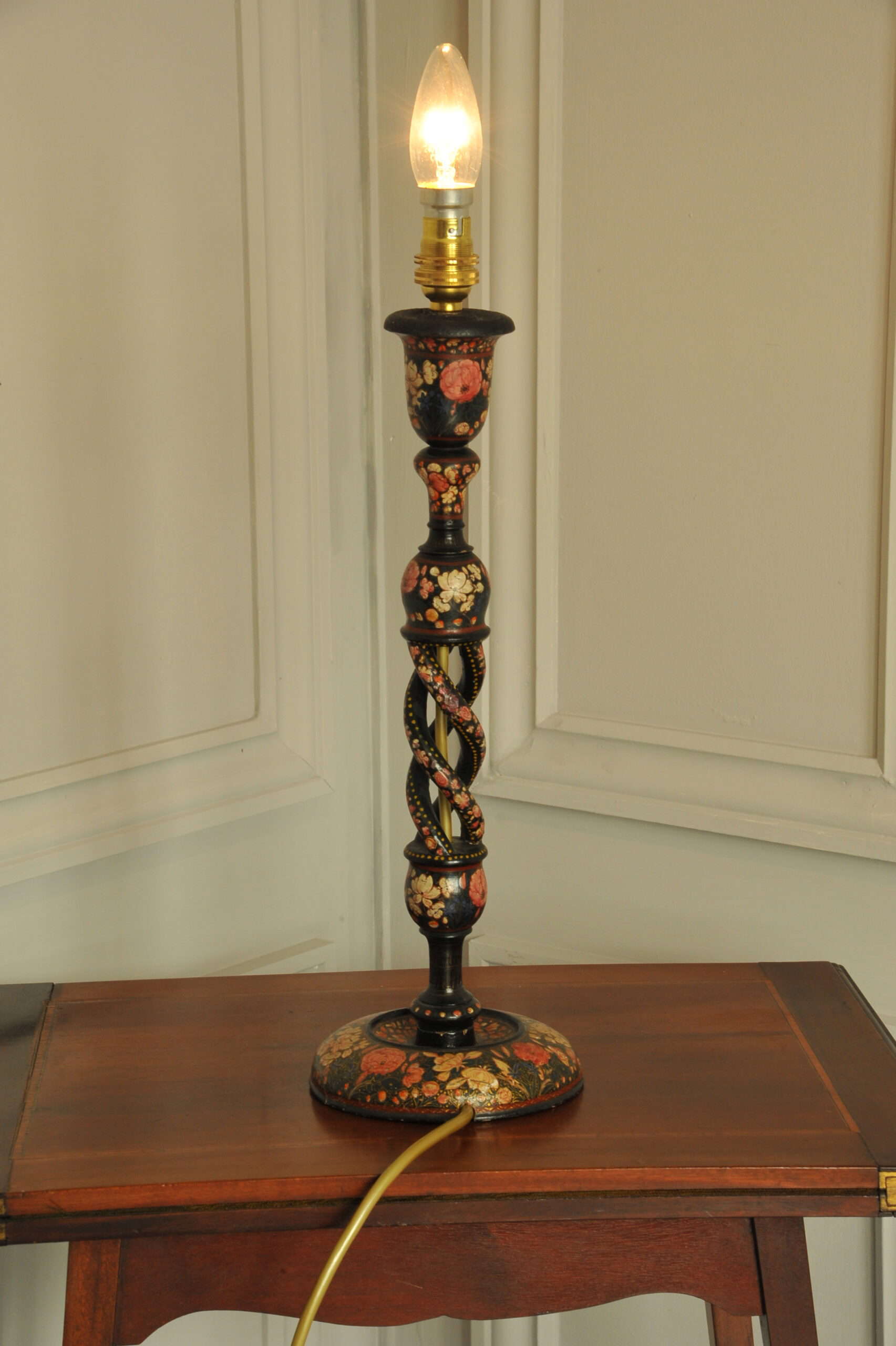 an antique kashmiri open twist table lamp