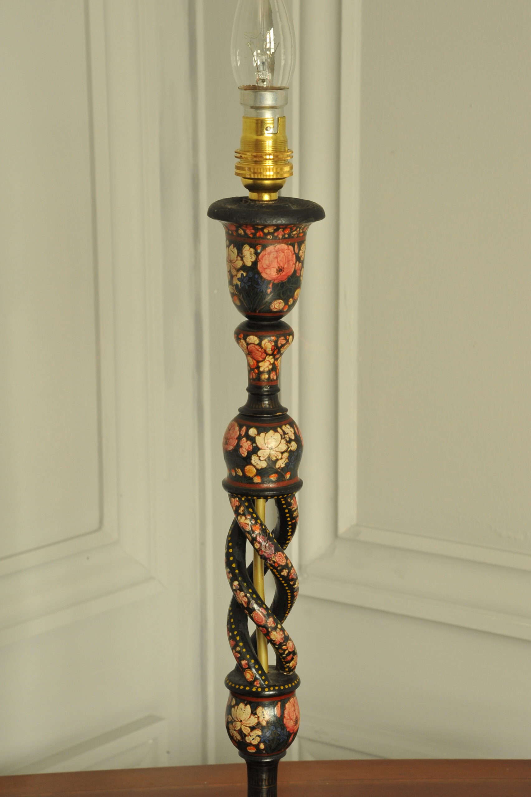 an antique kashmiri open twist table lamp