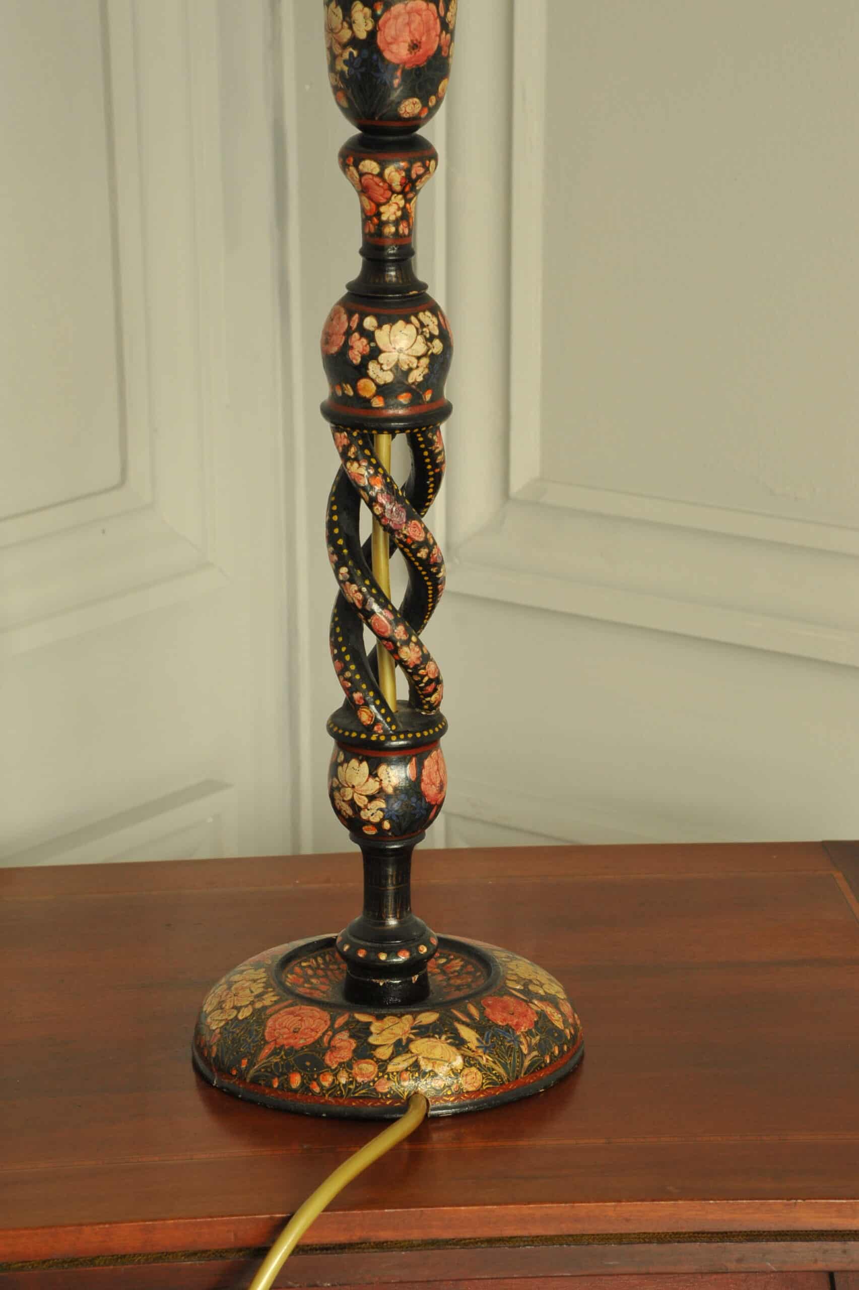 an antique kashmiri open twist table lamp