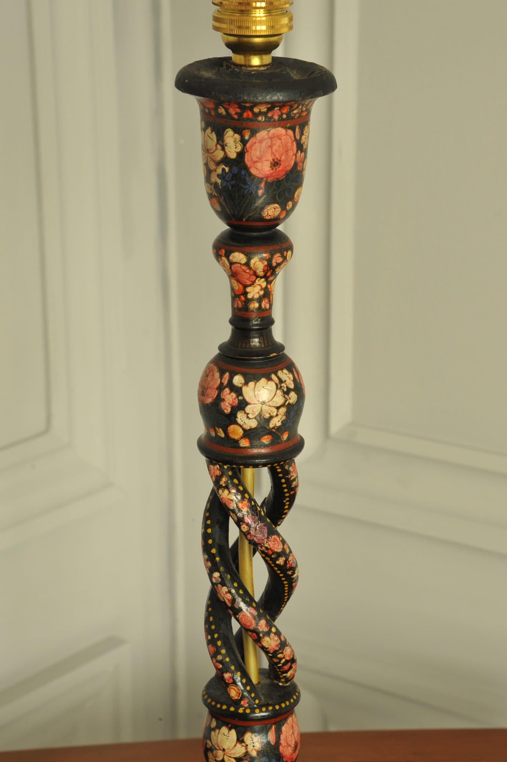 an antique kashmiri open twist table lamp