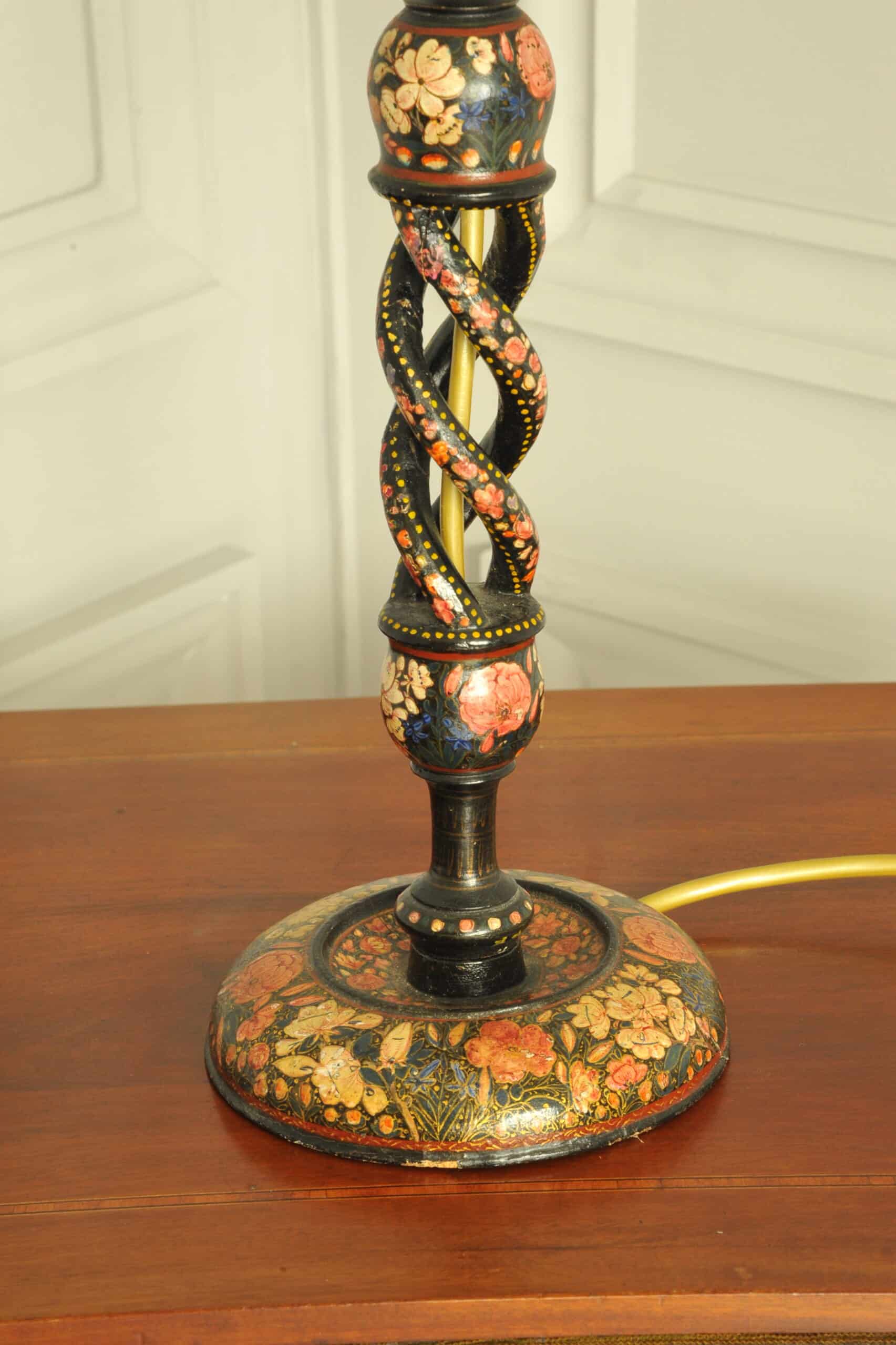an antique kashmiri open twist table lamp