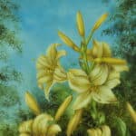 a beautiful vintage hand painted plate with lillies