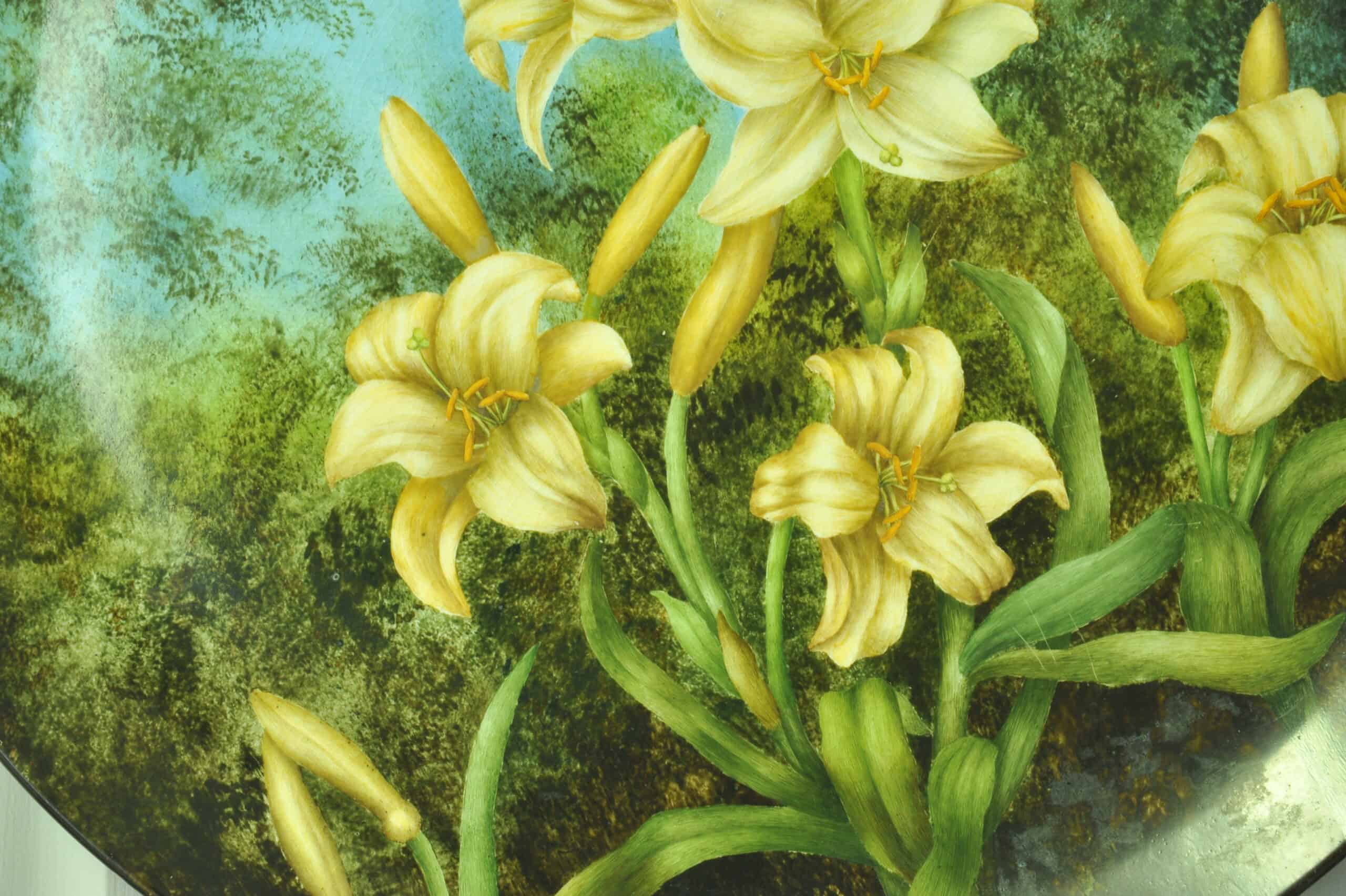 a beautiful vintage hand painted plate with lillies