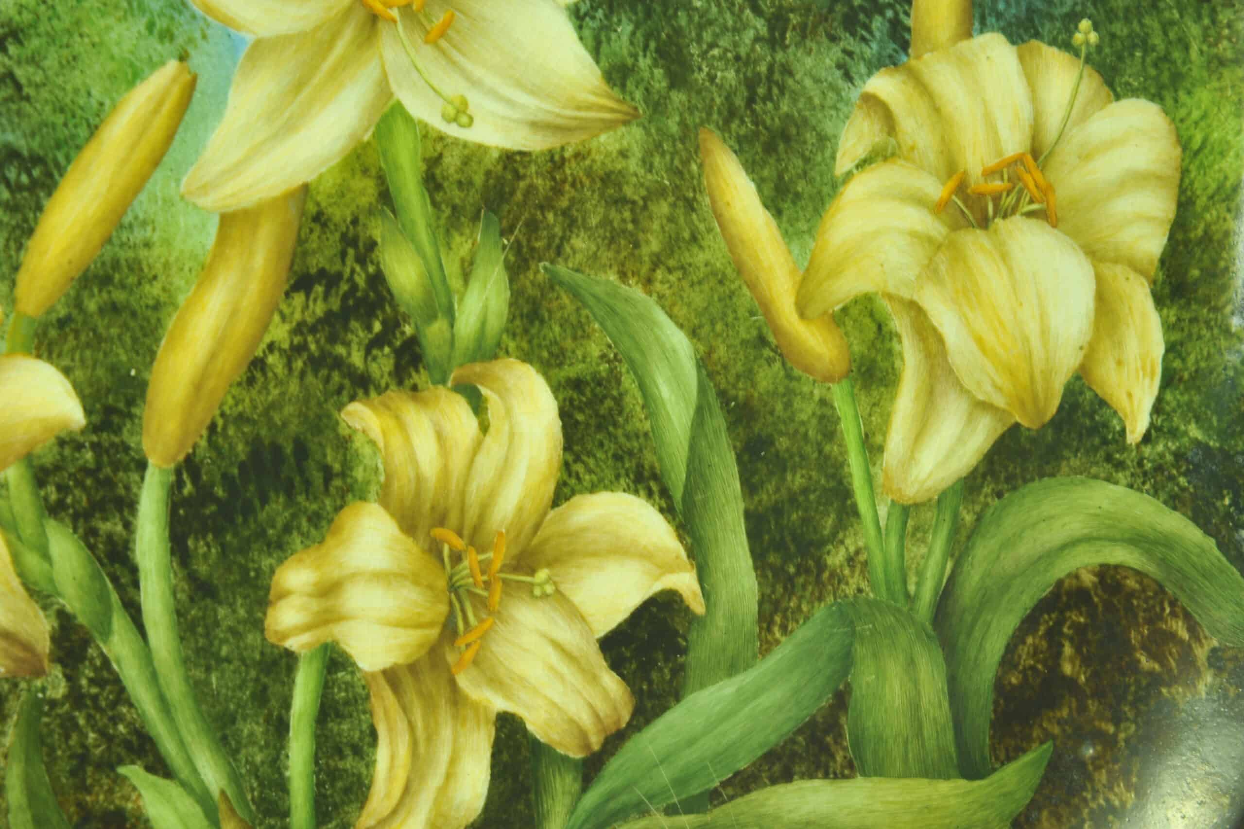 a beautiful vintage hand painted plate with lillies