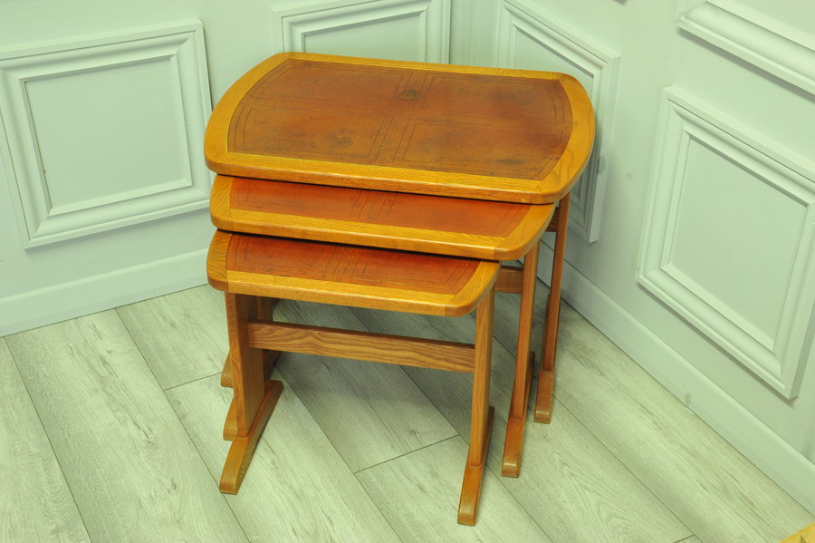 mid c gplan nest of elm and leather tables