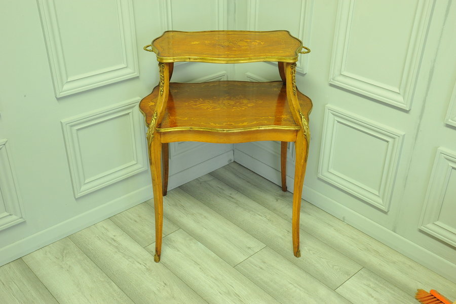 vintage french two tier marquetery etagere