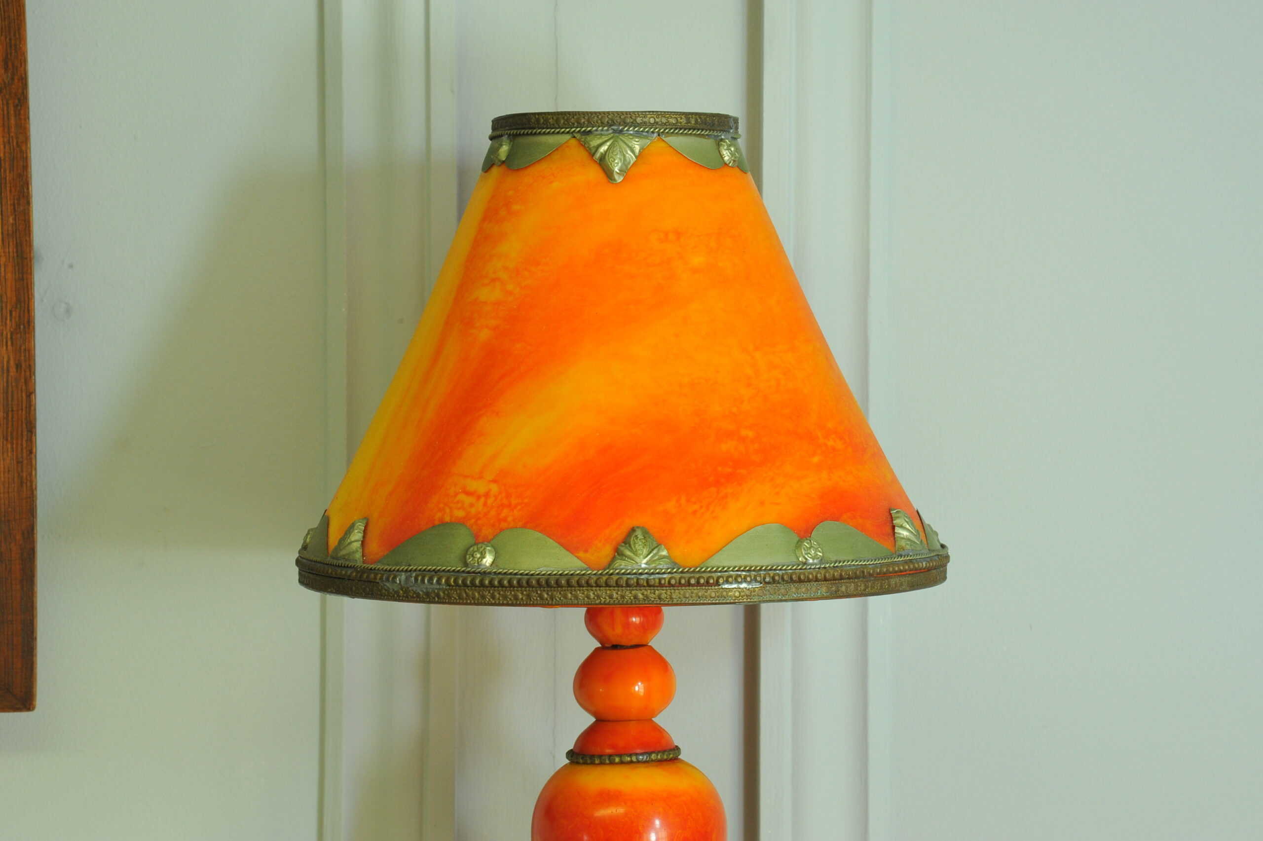 vintage mid century polished stone and silver lamp