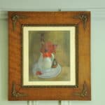 a vintage still life pastel picture in oak frame