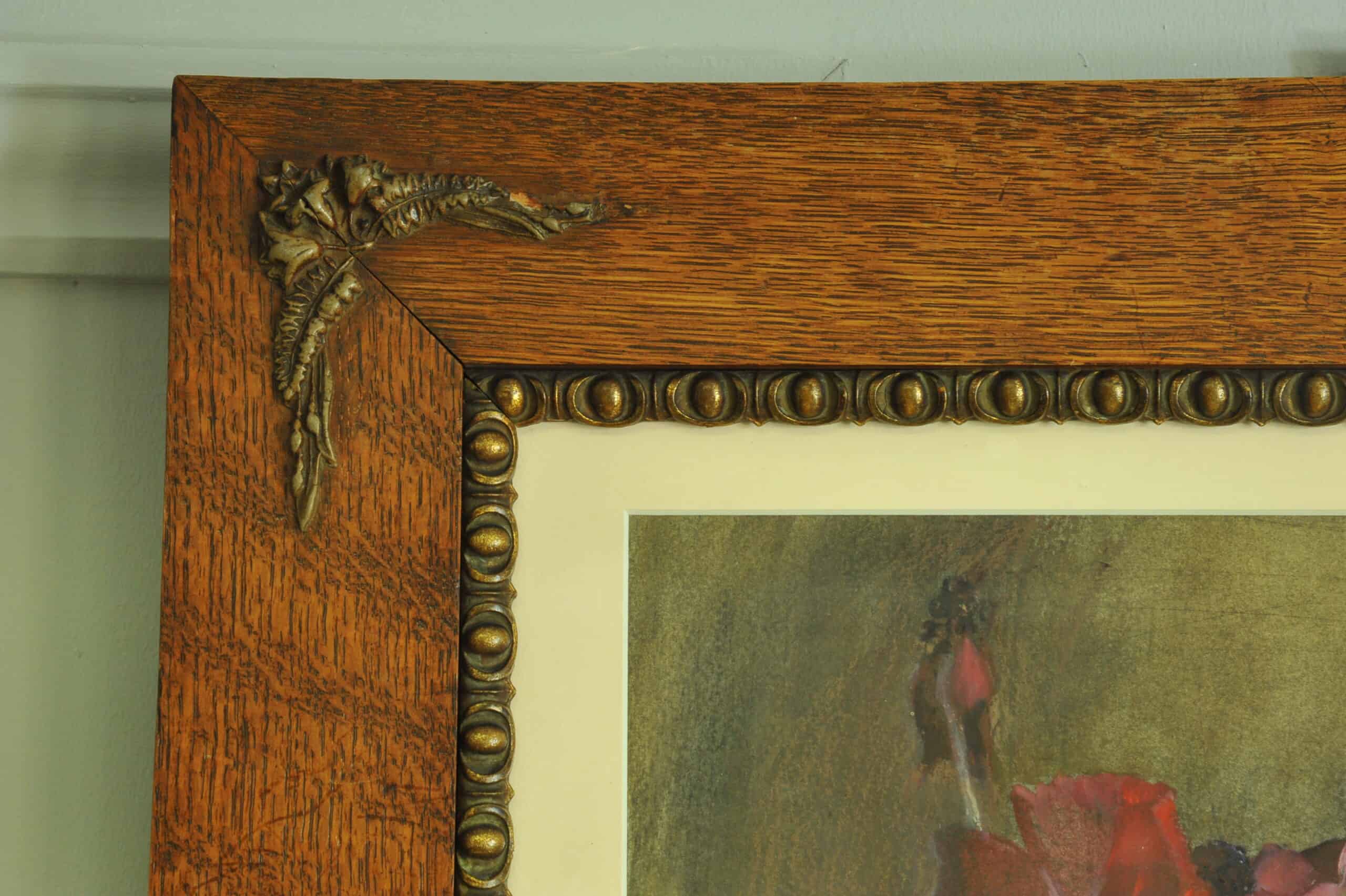 a vintage still life pastel picture in oak frame