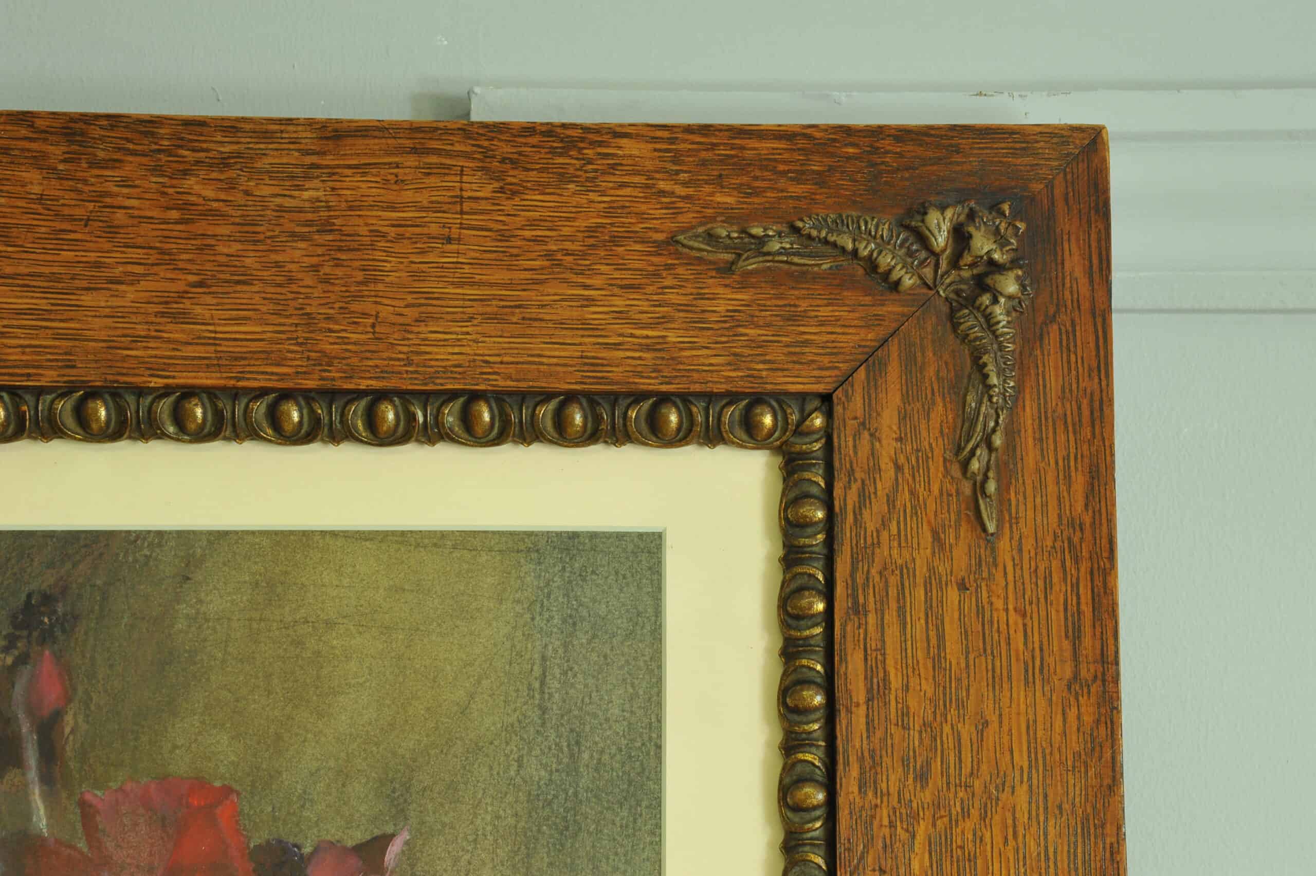 a vintage still life pastel picture in oak frame