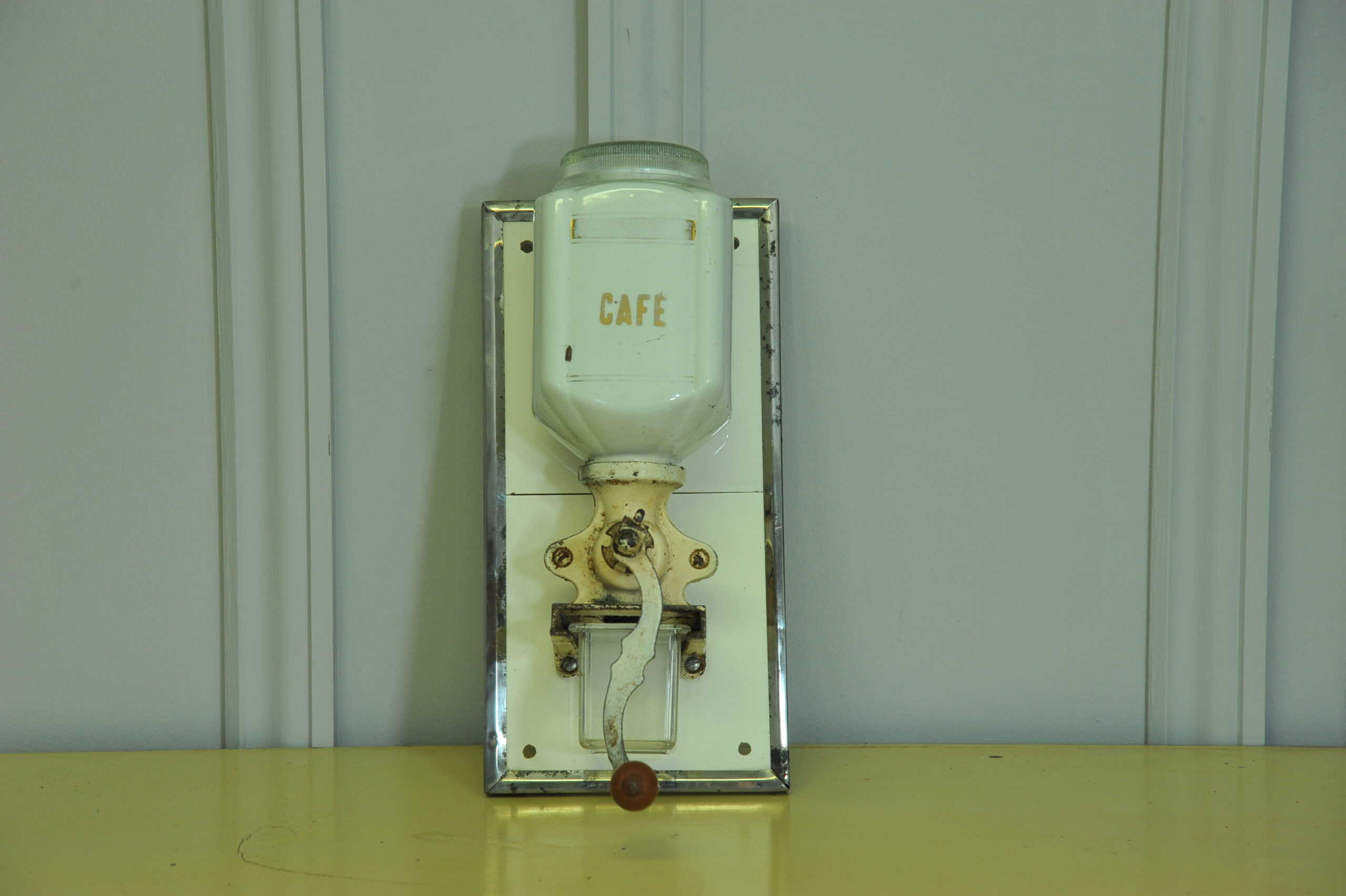 vintage french ceramic wall mount coffee grinder