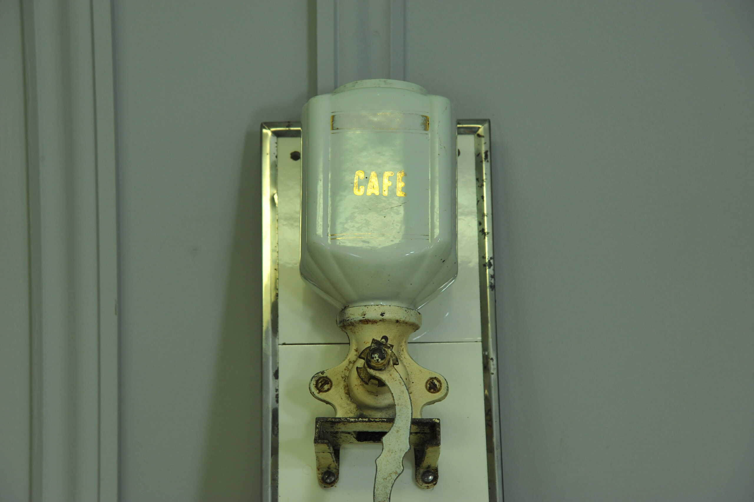 vintage french ceramic wall mount coffee grinder