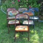 vintage folding advertising painted metal chairs