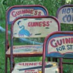 vintage folding advertising painted metal chairs