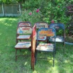 vintage folding advertising painted metal chairs