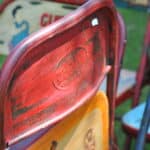 vintage folding advertising painted metal chairs